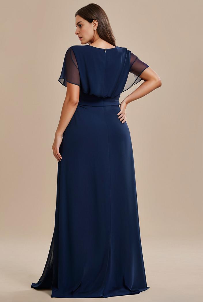 plus size simple chiffon pleated a line round neckline bridesmaid dress 107691