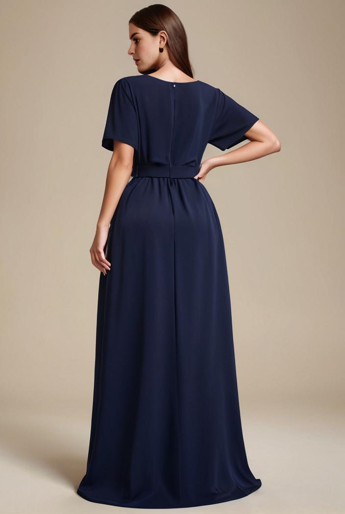 plus size simple chiffon pleated a line round neckline bridesmaid dress 107692
