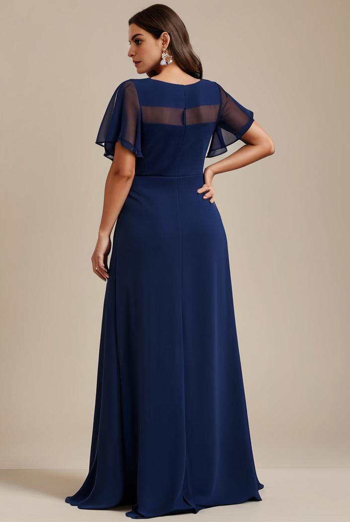 plus size simple chiffon pleated a line round neckline bridesmaid dress 107693