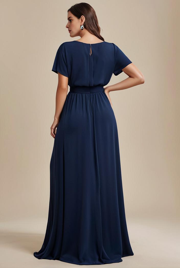 plus size simple chiffon pleated a line round neckline bridesmaid dress 107695