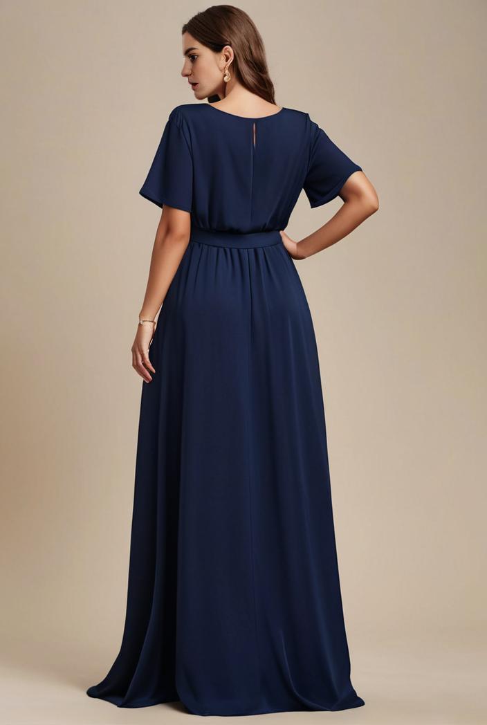 plus size simple chiffon pleated a line round neckline bridesmaid dress 107696