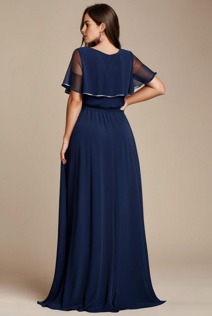 plus size simple chiffon pleated a line round neckline bridesmaid dress 107697