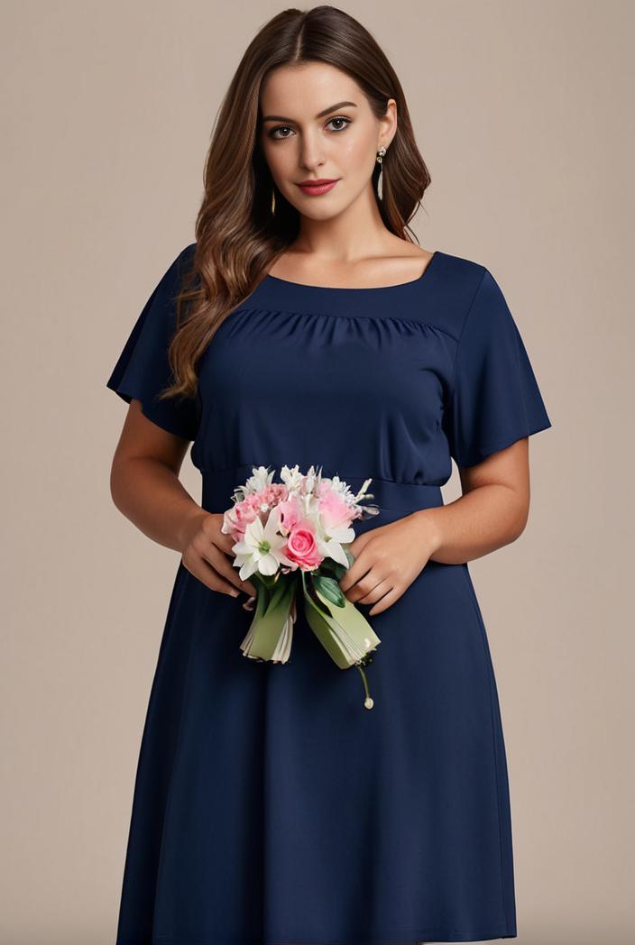 plus size simple chiffon pleated a line round neckline bridesmaid dress 107700