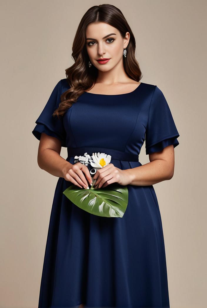 plus size simple chiffon pleated a line round neckline bridesmaid dress 107705