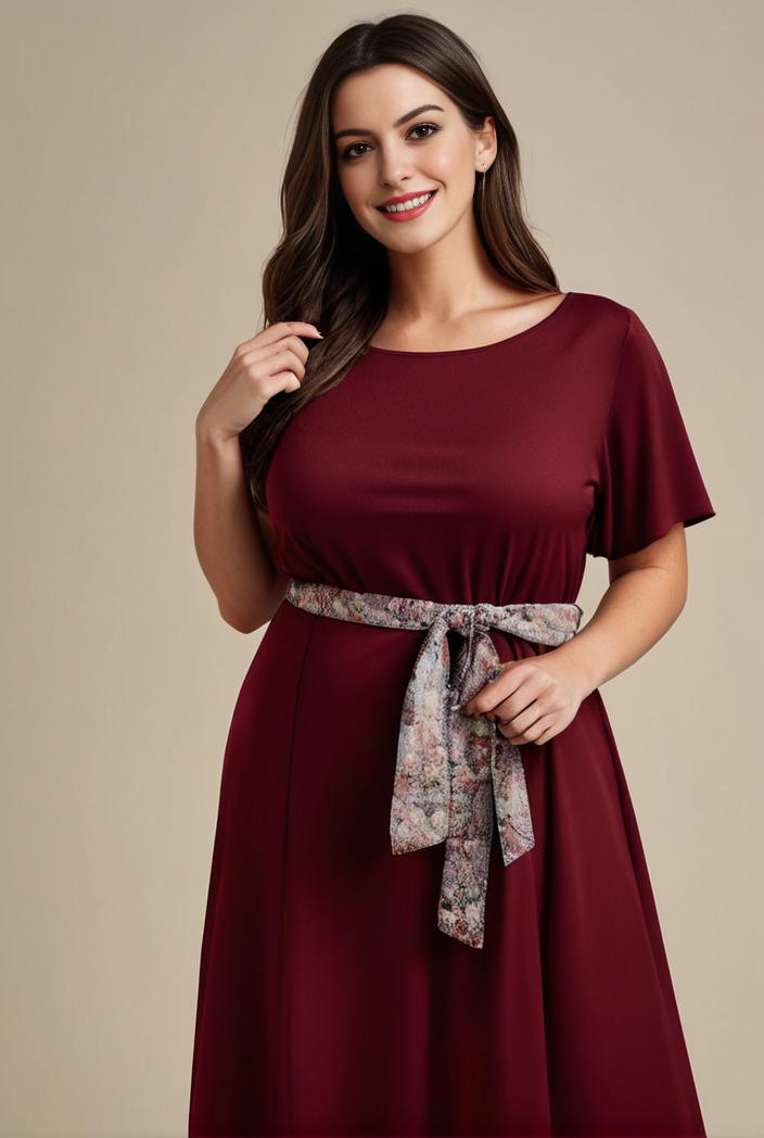 plus size simple chiffon pleated a line round neckline bridesmaid dress 107706