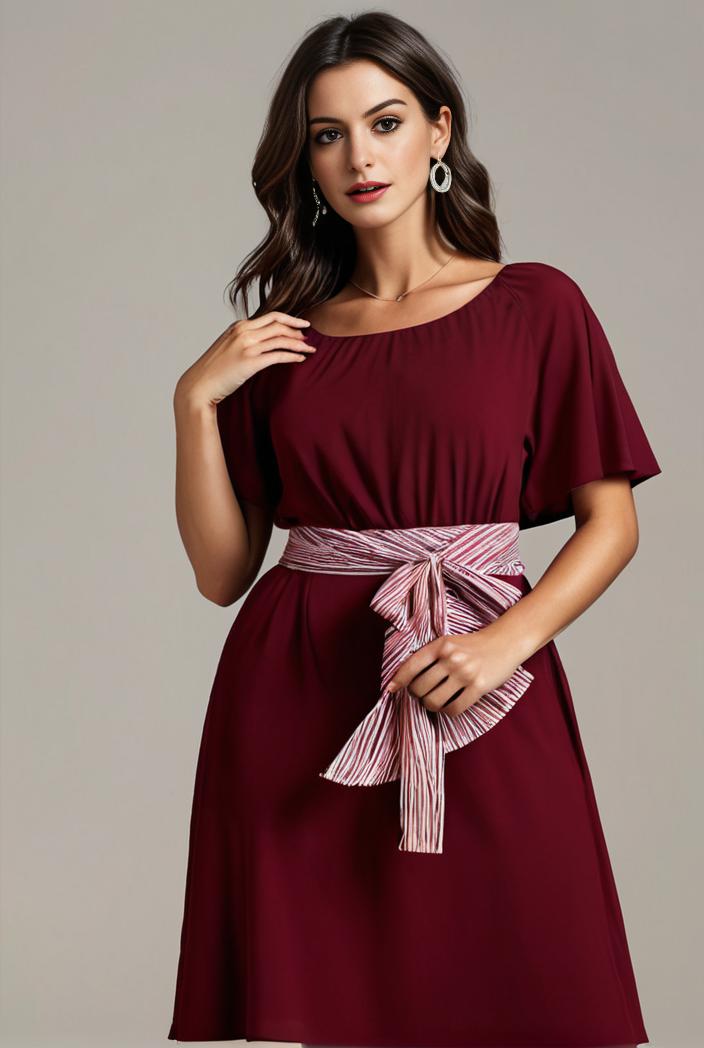 plus size simple chiffon pleated a line round neckline bridesmaid dress 107707