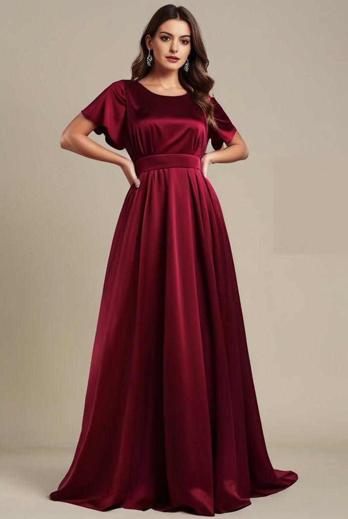 plus size simple chiffon pleated a line round neckline bridesmaid dress 107712