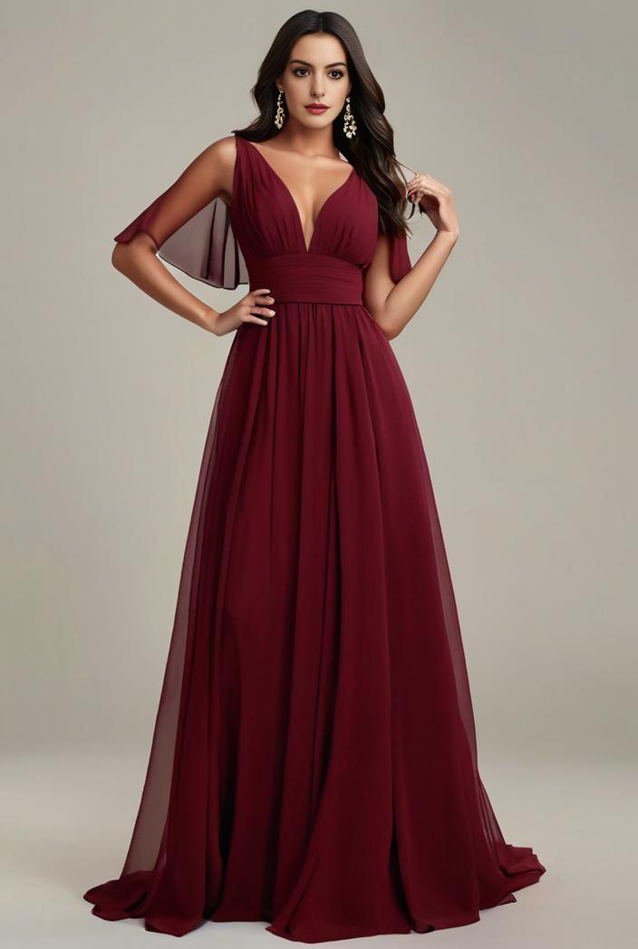plus size simple chiffon pleated a line round neckline bridesmaid dress 107715