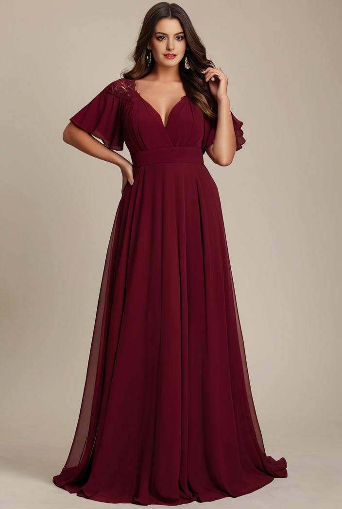 plus size simple chiffon pleated a line round neckline bridesmaid dress 107717