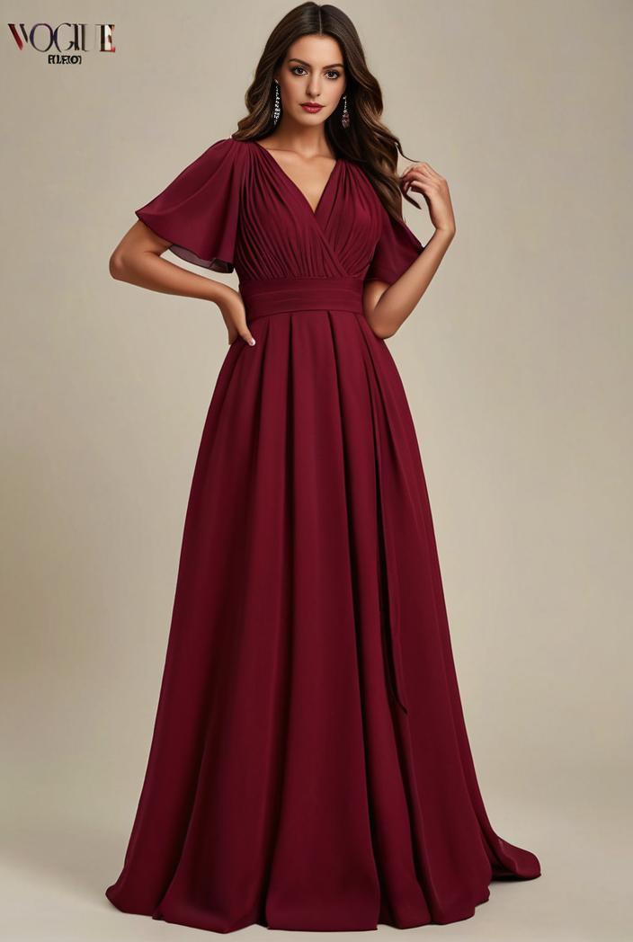 plus size simple chiffon pleated a line round neckline bridesmaid dress 107722