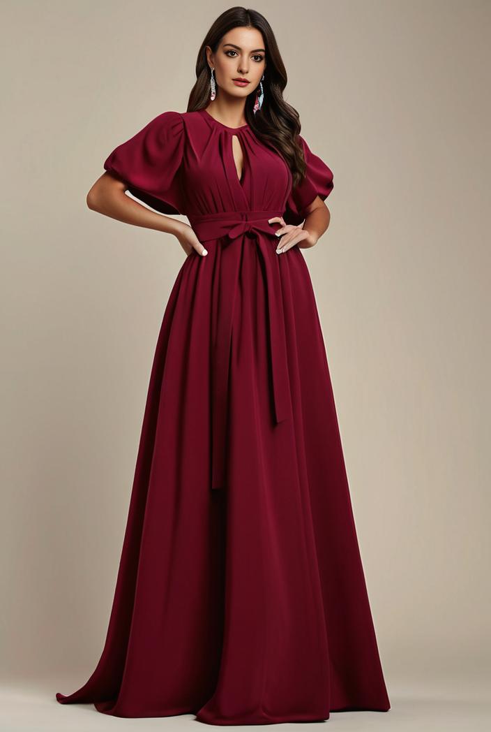 plus size simple chiffon pleated a line round neckline bridesmaid dress 107720