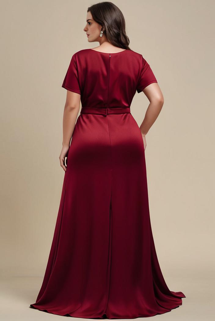 plus size simple chiffon pleated a line round neckline bridesmaid dress 107721