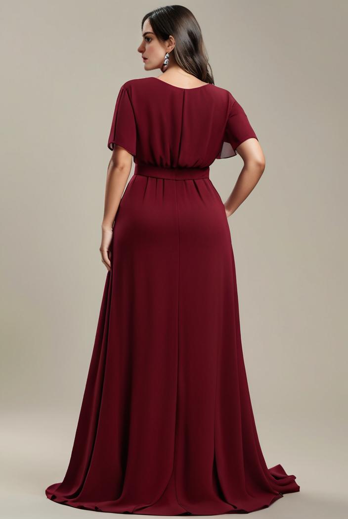 plus size simple chiffon pleated a line round neckline bridesmaid dress 107726