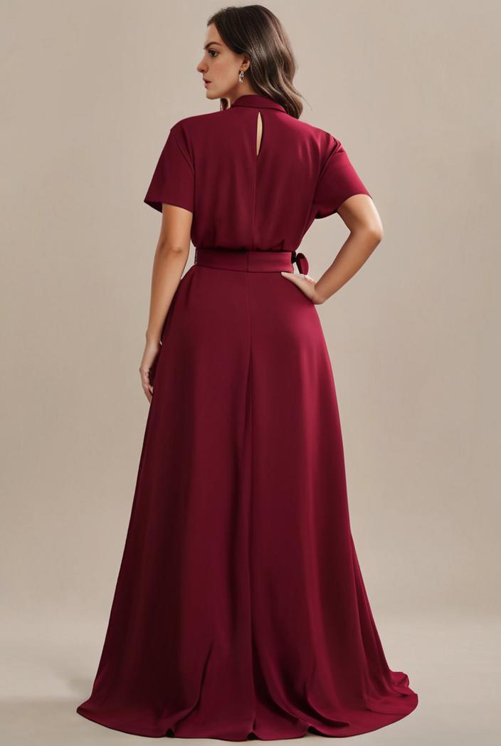plus size simple chiffon pleated a line round neckline bridesmaid dress 107723