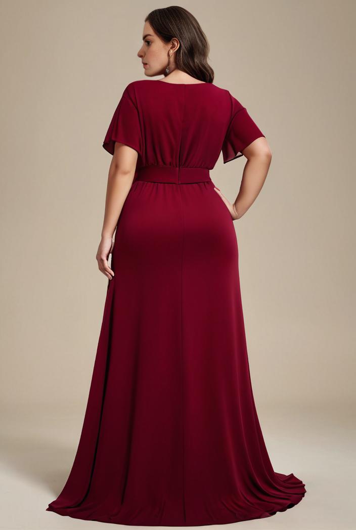 plus size simple chiffon pleated a line round neckline bridesmaid dress 107724
