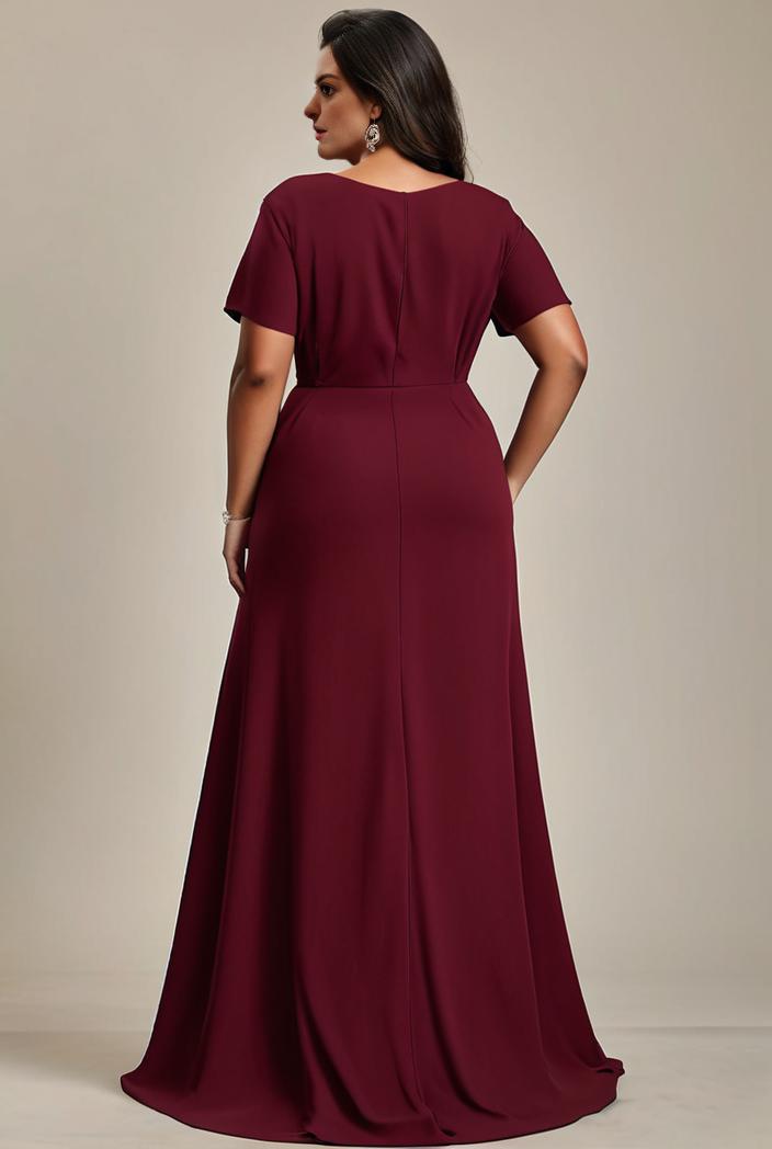 plus size simple chiffon pleated a line round neckline bridesmaid dress 107725