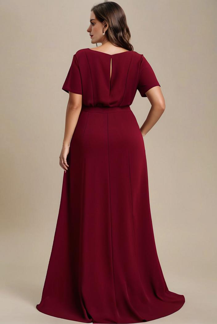 plus size simple chiffon pleated a line round neckline bridesmaid dress 107728