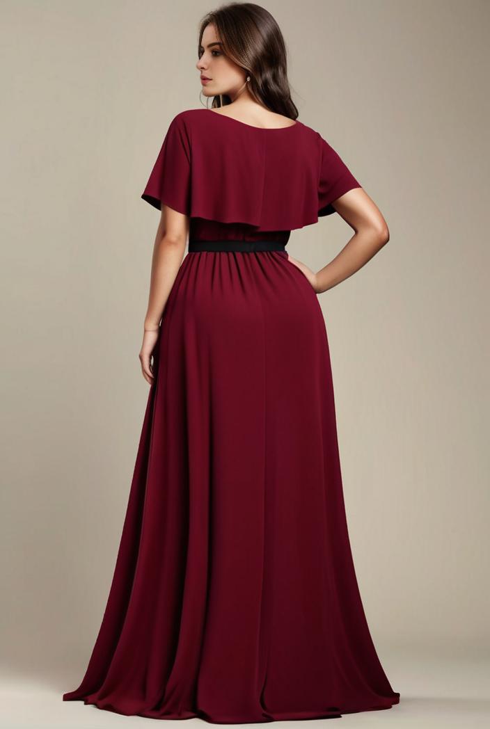 plus size simple chiffon pleated a line round neckline bridesmaid dress 107729