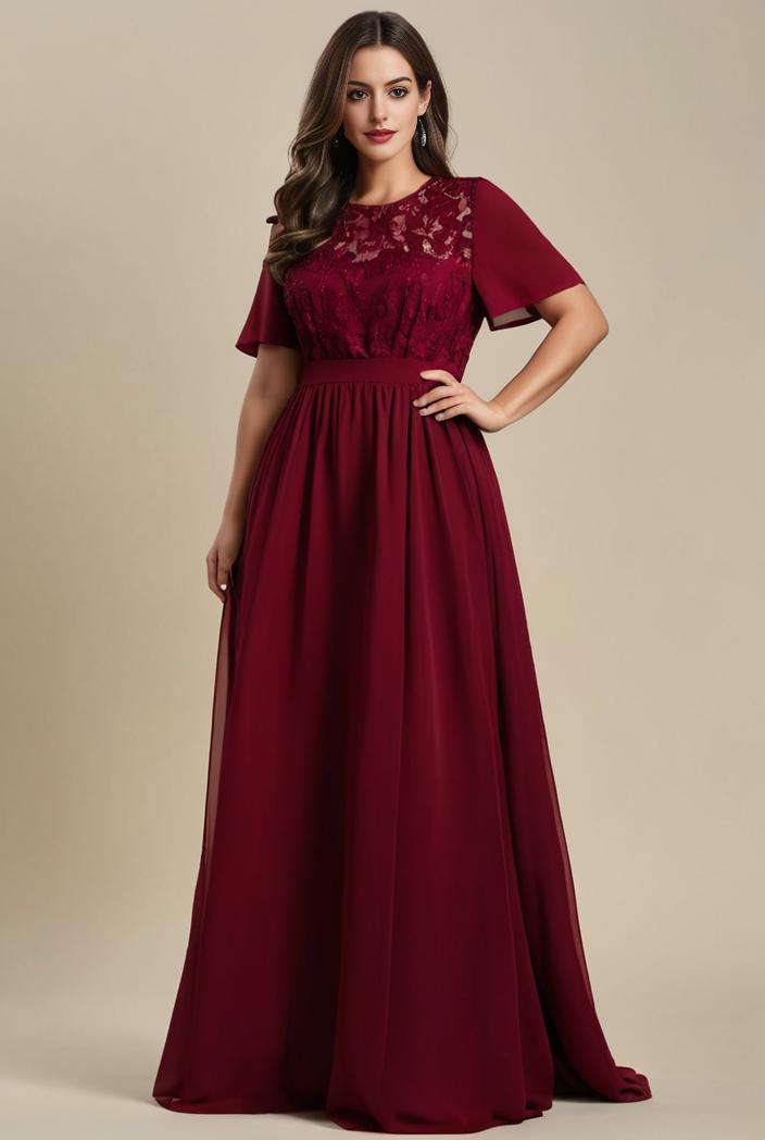 plus size simple chiffon pleated a line round neckline bridesmaid dress 107730