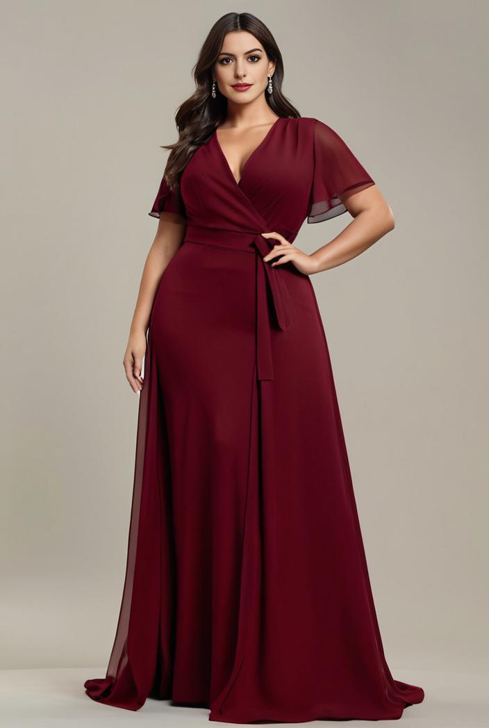 plus size simple chiffon pleated a line round neckline bridesmaid dress 107731