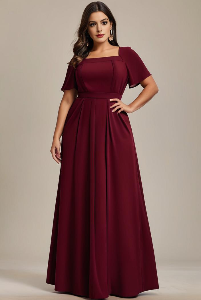 plus size simple chiffon pleated a line round neckline bridesmaid dress 107734
