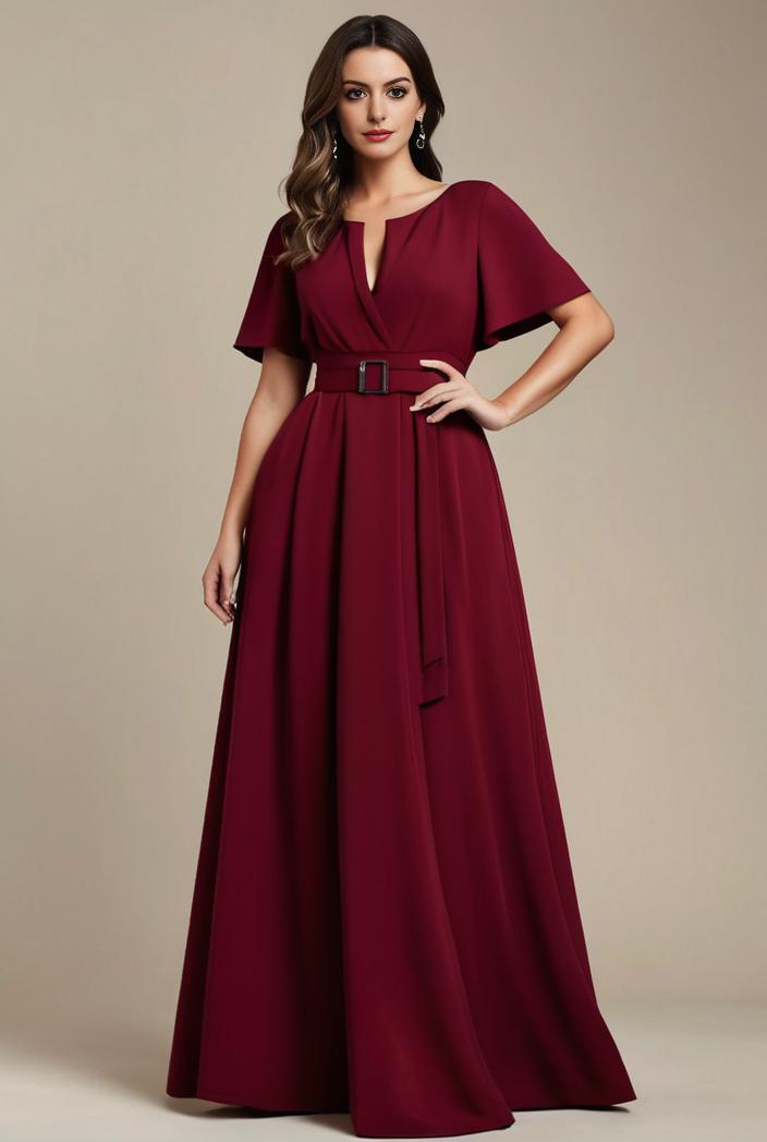 plus size simple chiffon pleated a line round neckline bridesmaid dress 107737