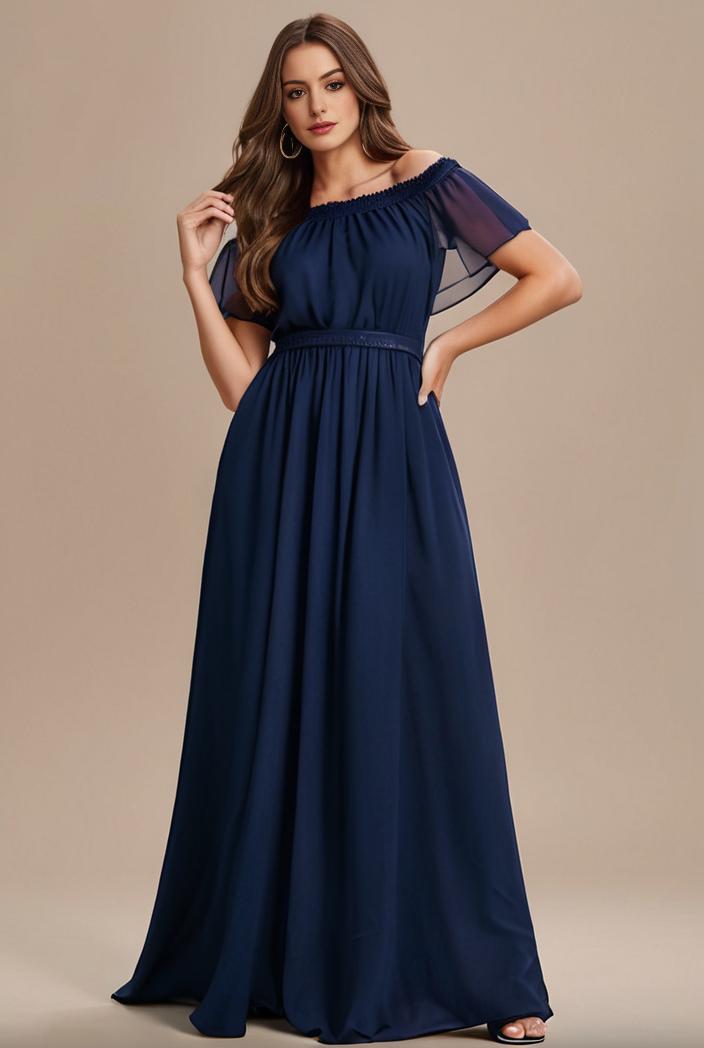 plus size simple chiffon pleated a line round neckline bridesmaid dress 107740