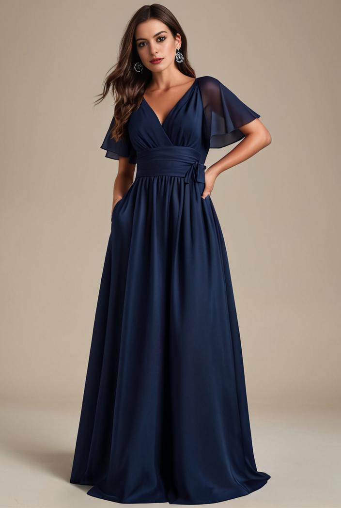 plus size simple chiffon pleated a line round neckline bridesmaid dress 107741