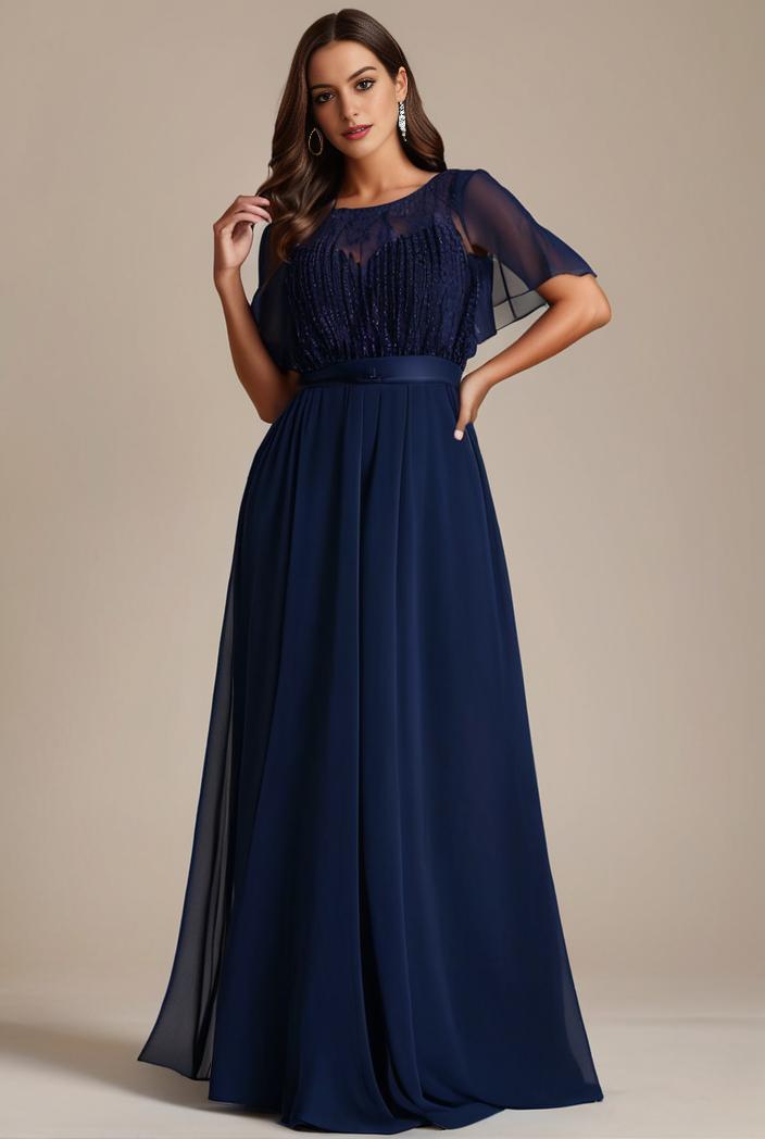 plus size simple chiffon pleated a line round neckline bridesmaid dress 107742
