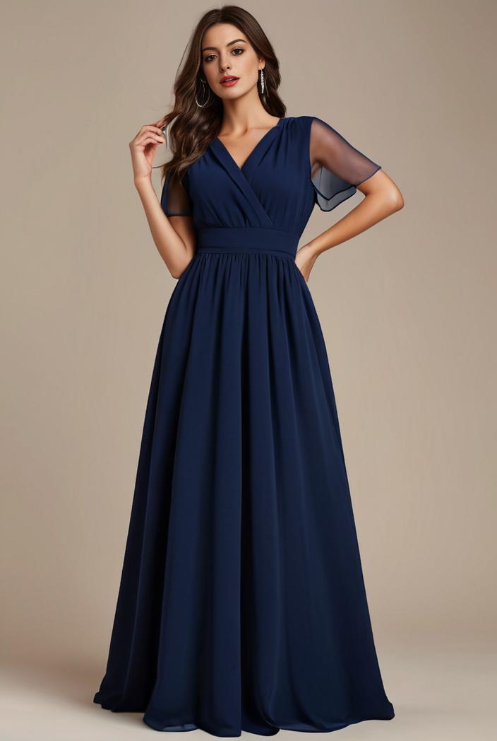 plus size simple chiffon pleated a line round neckline bridesmaid dress 107745