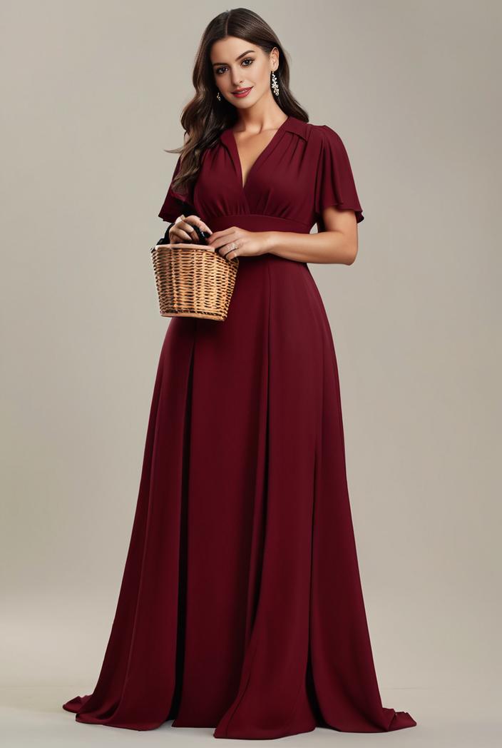 plus size simple chiffon pleated a line round neckline bridesmaid dress 107747
