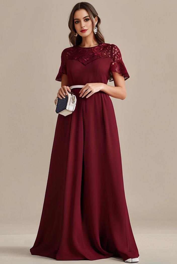 plus size simple chiffon pleated a line round neckline bridesmaid dress 107748
