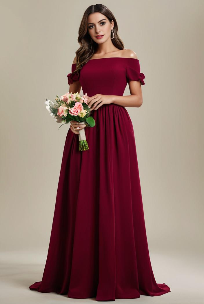 plus size simple chiffon pleated a line round neckline bridesmaid dress 107751