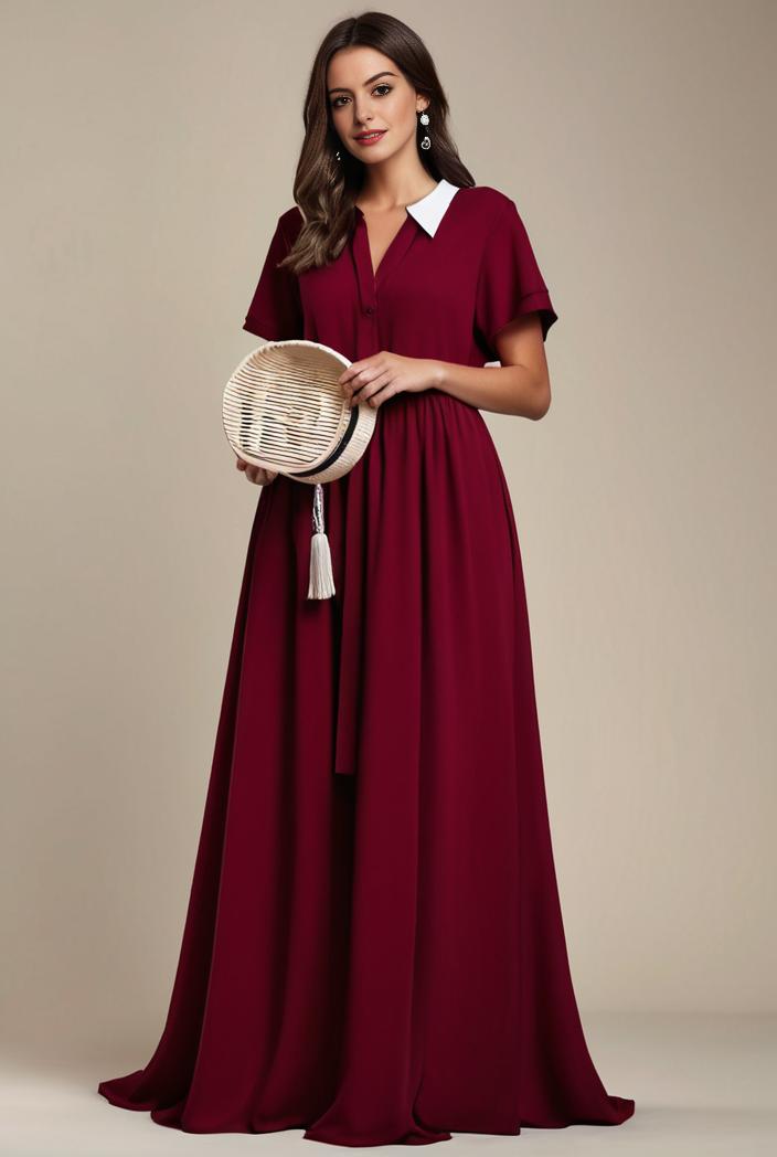 plus size simple chiffon pleated a line round neckline bridesmaid dress 107753