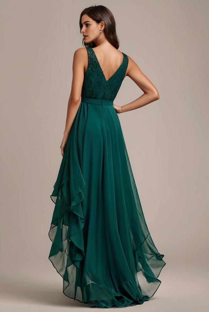 sequin bodice tulle high low evening dress with ribbon waist 109364