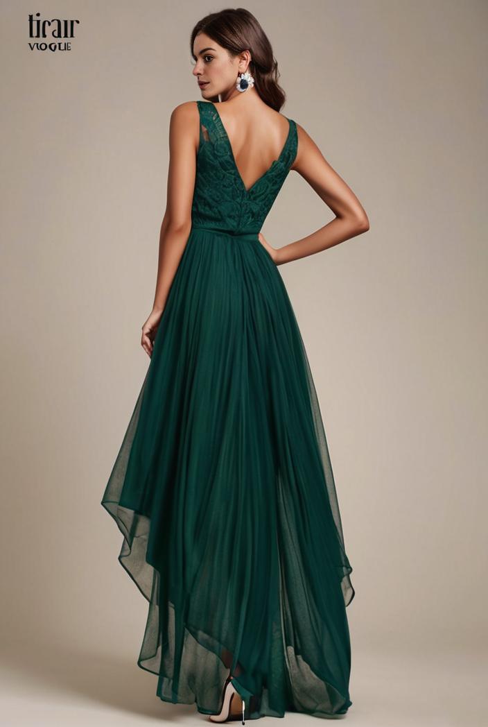 sequin bodice tulle high low evening dress with ribbon waist 109368