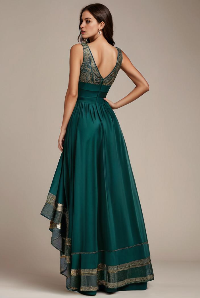 sequin bodice tulle high low evening dress with ribbon waist 109369