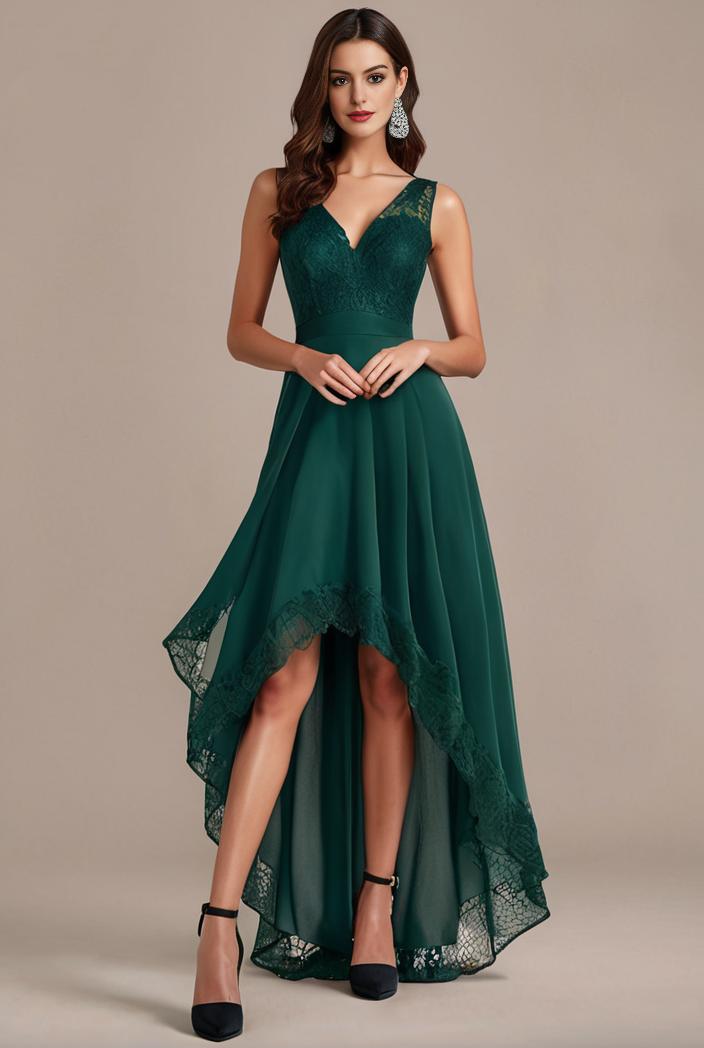 sequin bodice tulle high low evening dress with ribbon waist 109387