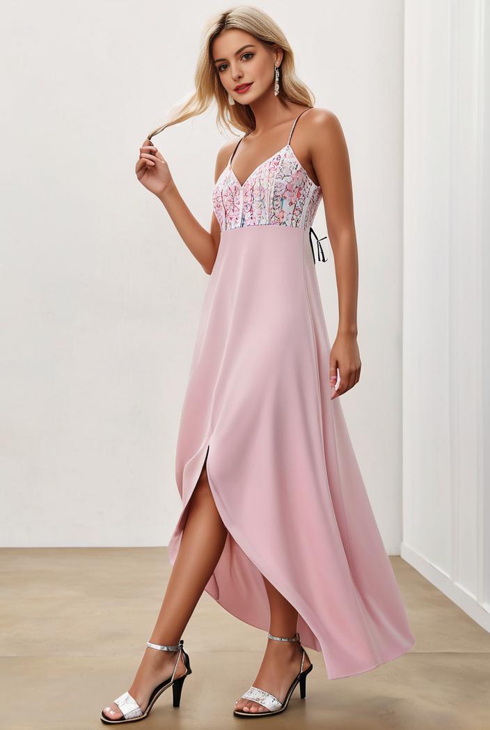 sequin bodice tulle high low evening dress with ribbon waist 109398