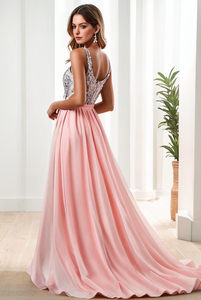 sequin bodice tulle high low evening dress with ribbon waist 109419