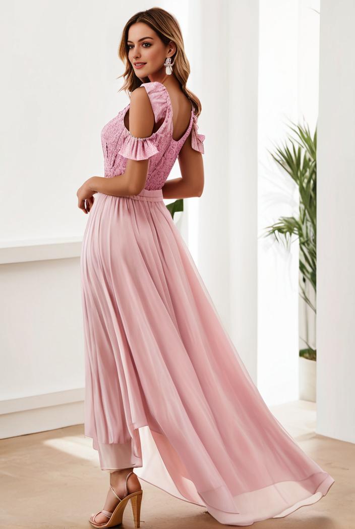 sequin bodice tulle high low evening dress with ribbon waist 109422