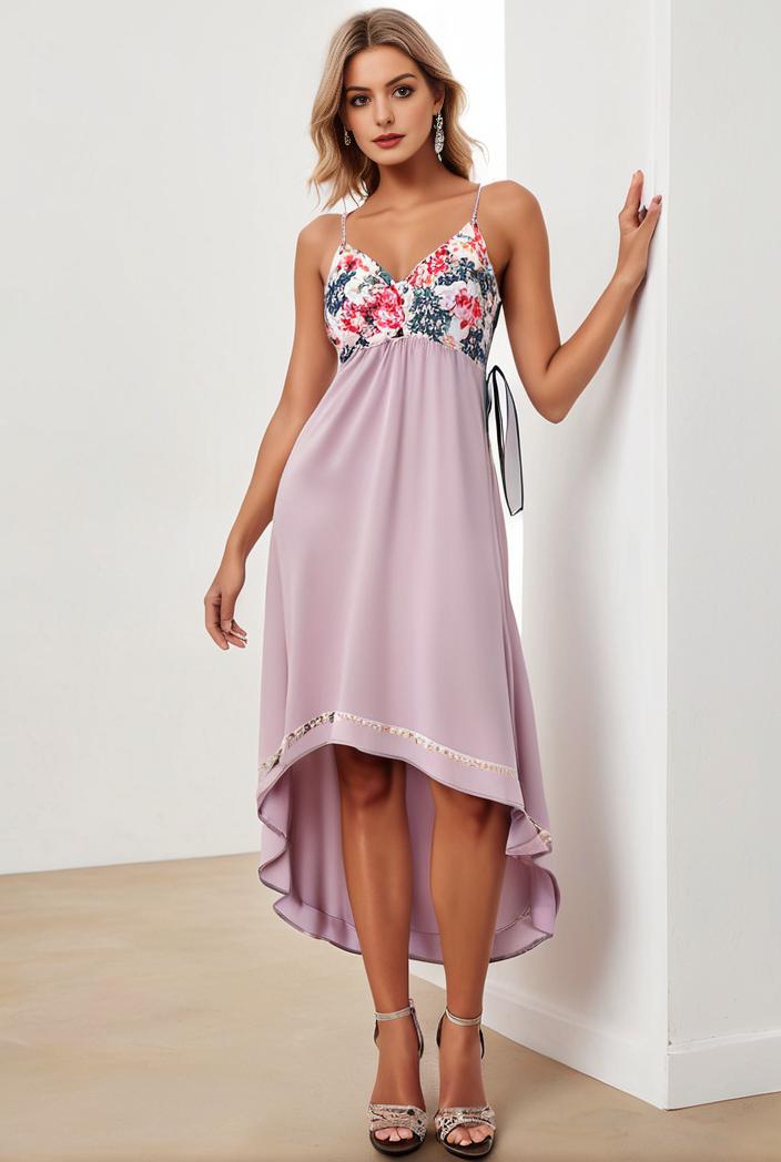 sequin bodice tulle high low evening dress with ribbon waist 109429