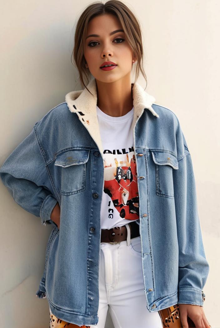 denim coat with flap pockets and lapel casual women s jacket in blue 106958