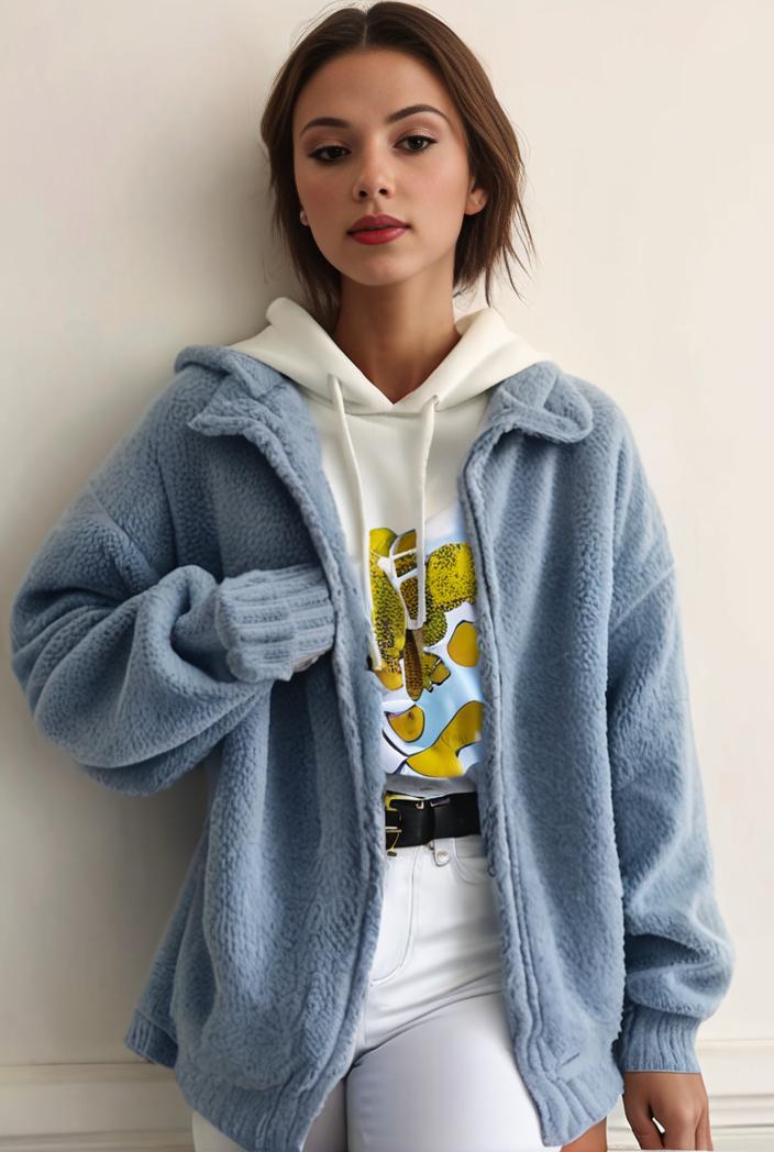 denim coat with flap pockets and lapel casual women s jacket in blue 106960