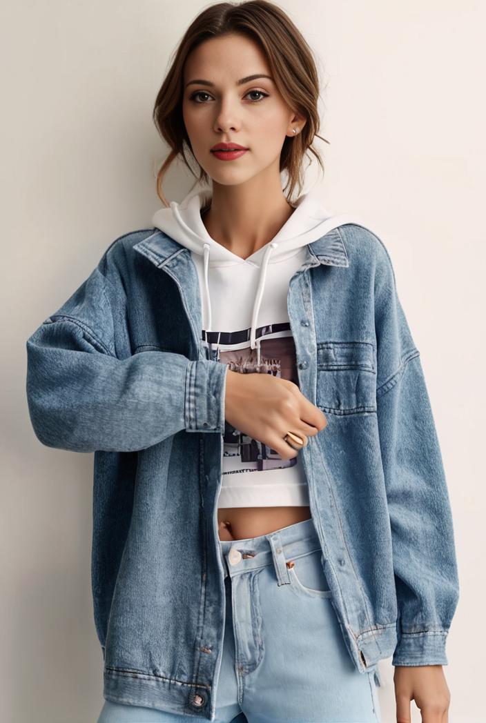 denim coat with flap pockets and lapel casual women s jacket in blue 106961