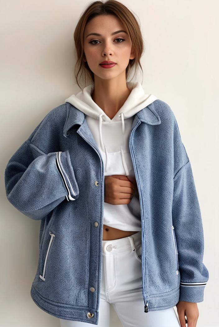 denim coat with flap pockets and lapel casual women s jacket in blue 106962