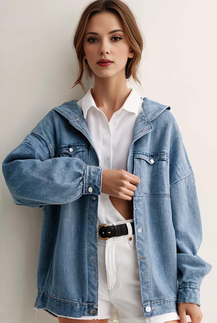 denim coat with flap pockets and lapel casual women s jacket in blue 106963