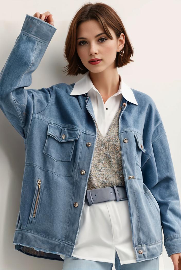 denim coat with flap pockets and lapel casual women s jacket in blue 106964