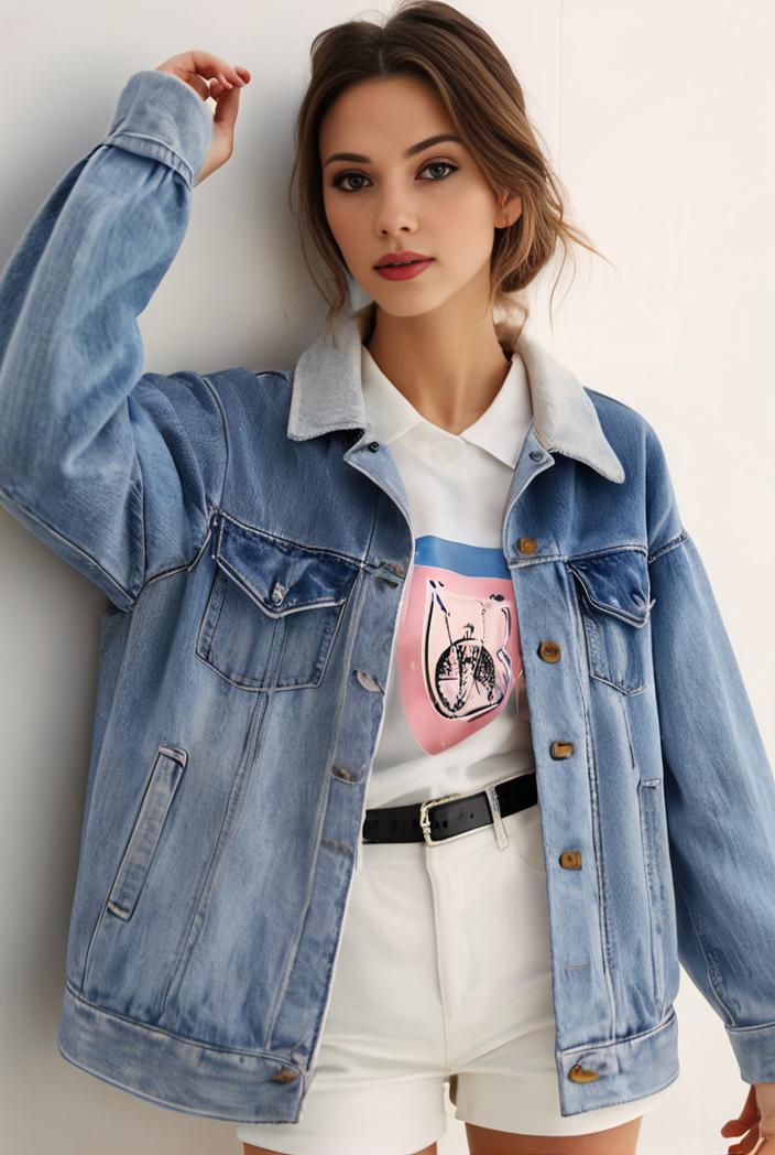 denim coat with flap pockets and lapel casual women s jacket in blue 106965