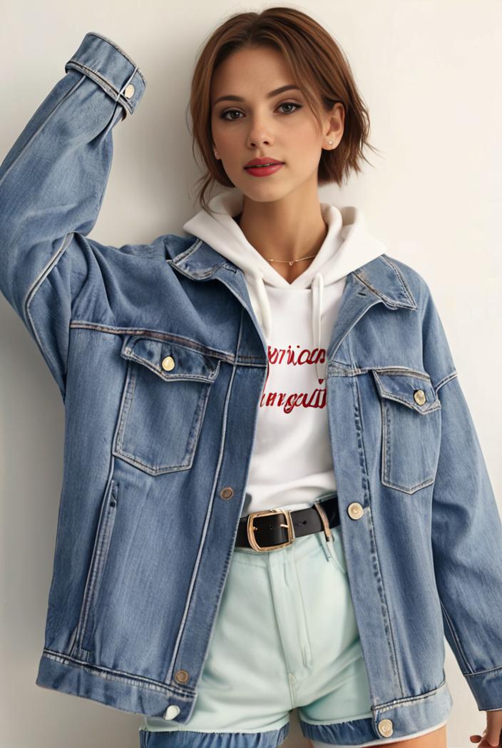 denim coat with flap pockets and lapel casual women s jacket in blue 106967